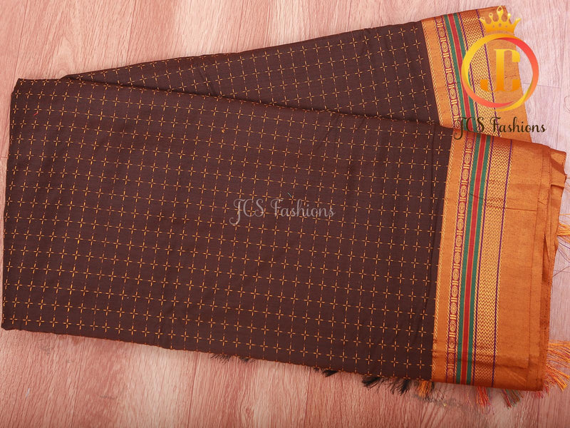 Ilkal Saree - Brown Mercerized Soft Cotton Silk Saree With Running Blouse, Gift Saree