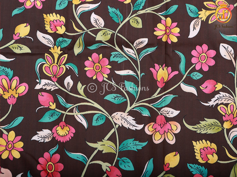 Kalamkari And Floral Design Saree With ready to wear Blouse