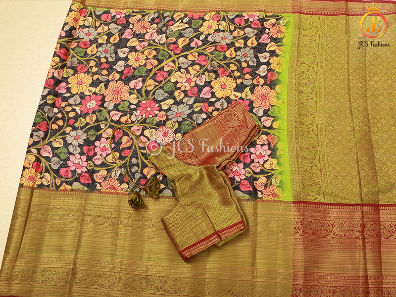 Peacock Design Traditional Kalamkari Saree With Blouse