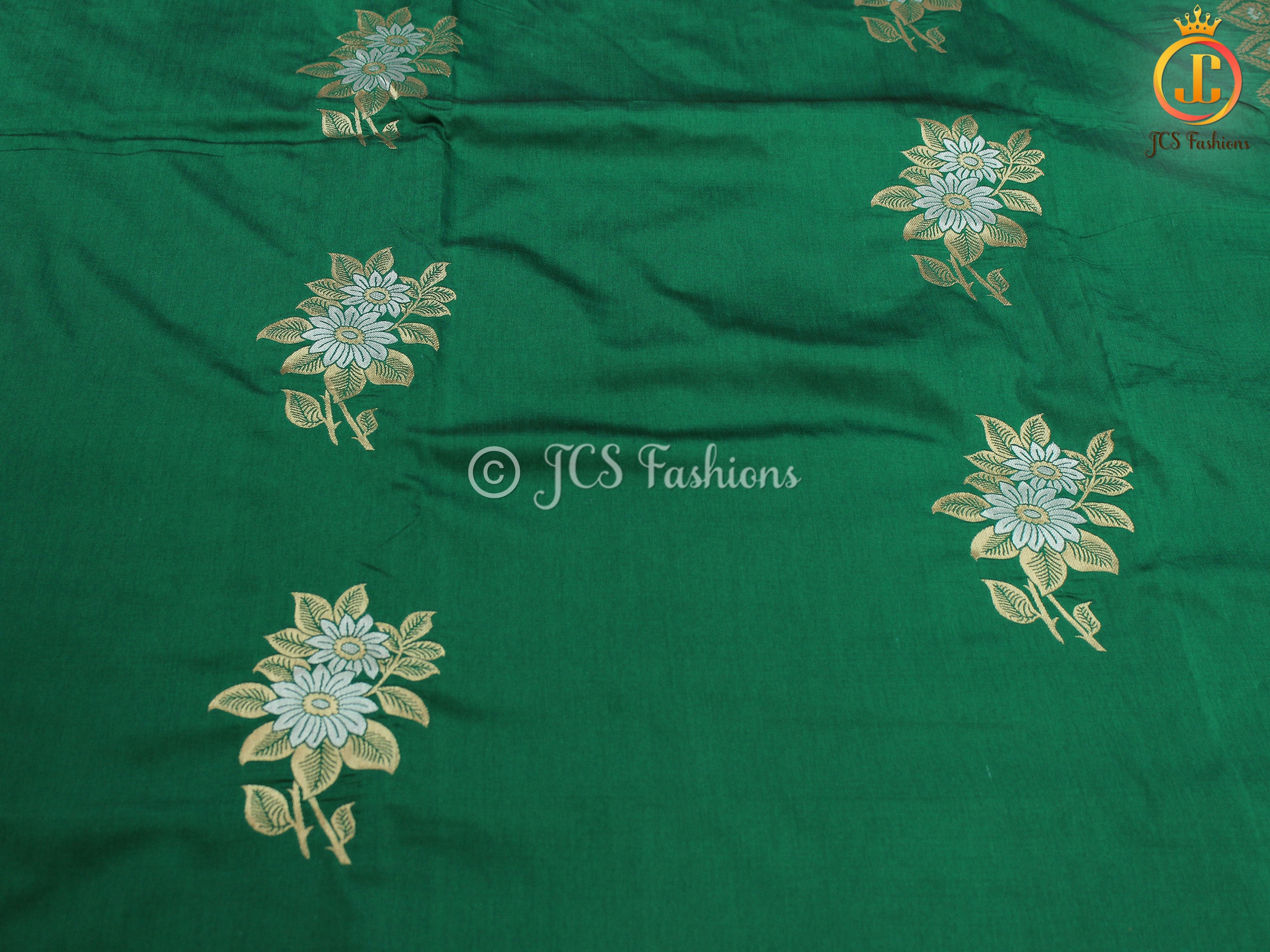 Semi Silk saree, Silver and antique Zari Motifs, Weaving Patterns with fully stitched Blouse SAREE JCS Fashions