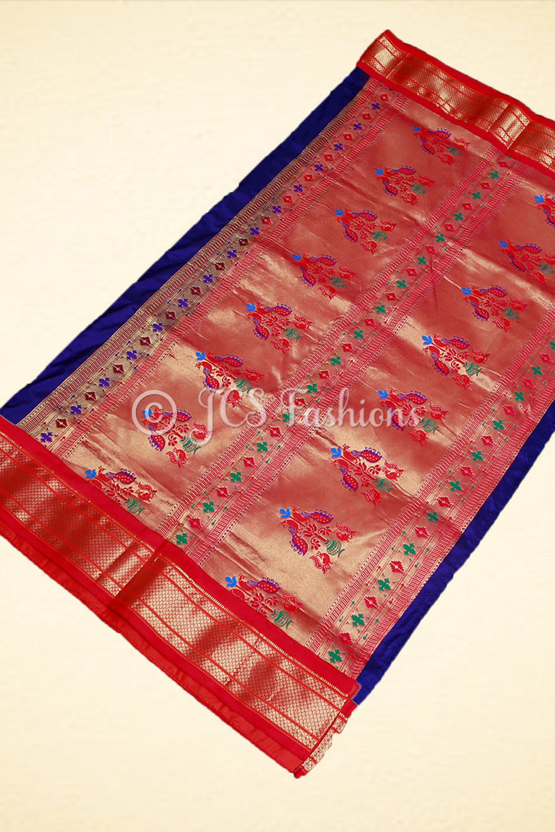 Yeola Paithani Silk Saree, Purple and Red, Fully stitched blouse