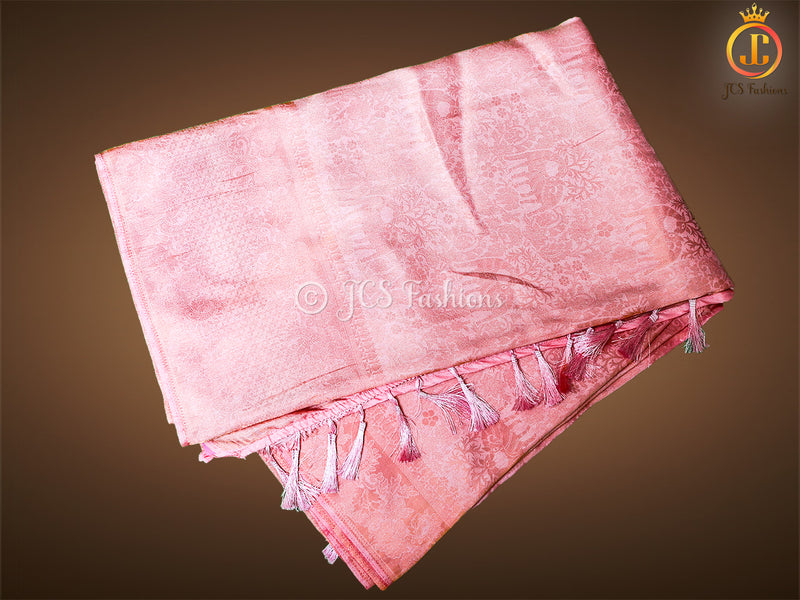Golden Zari Weaving Peachy pink Soft Silk Saree With Fully stitched Blouse