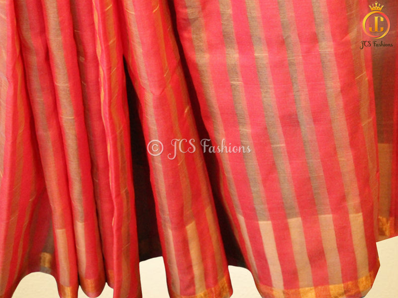 Gorgeous Gold Stripe Saree With Golden Tissue Zari Blouse