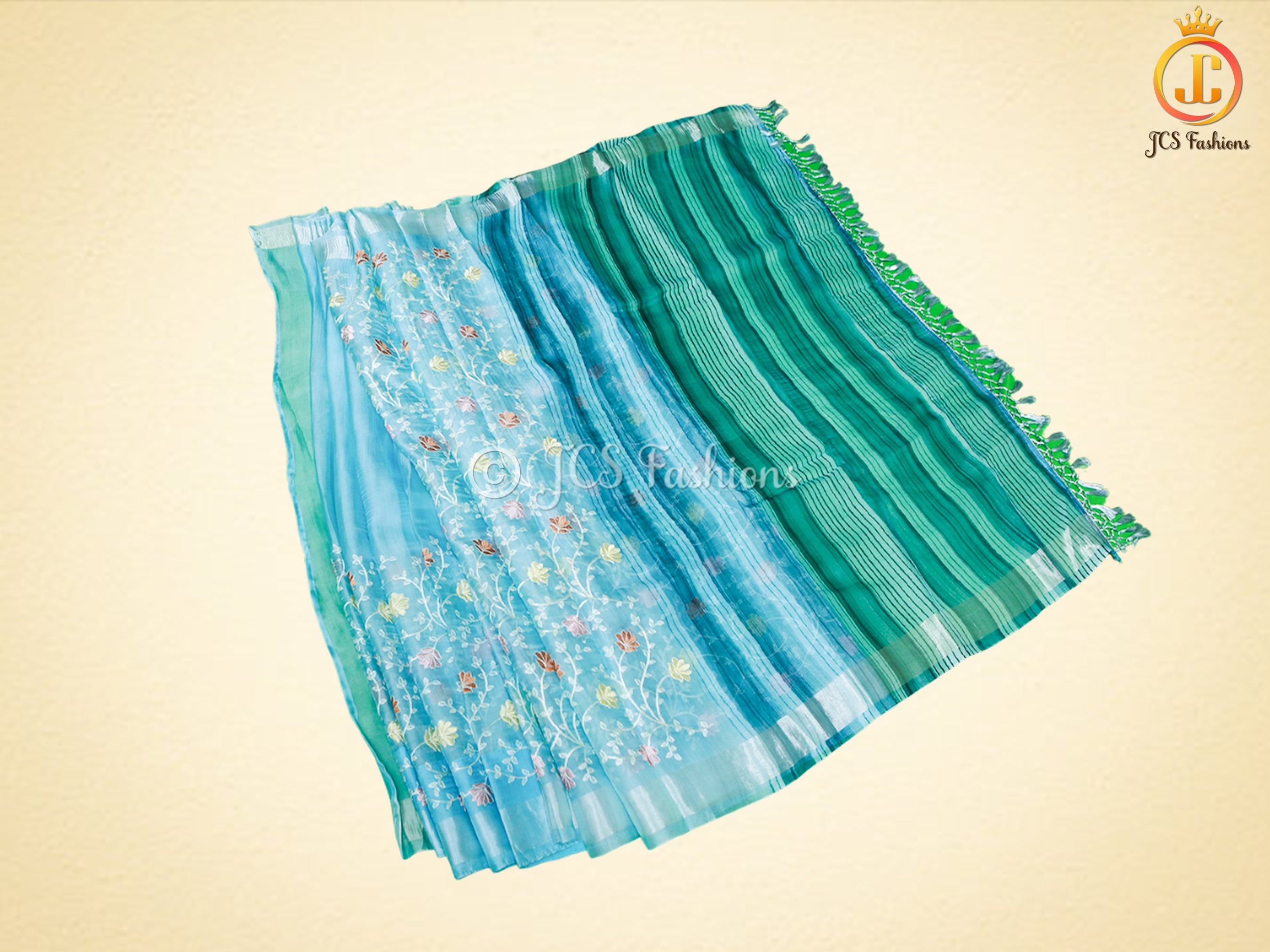 Soft Organza Saree with Allover Multicolor Embroidery Jall Work SAREE JCS Fashions