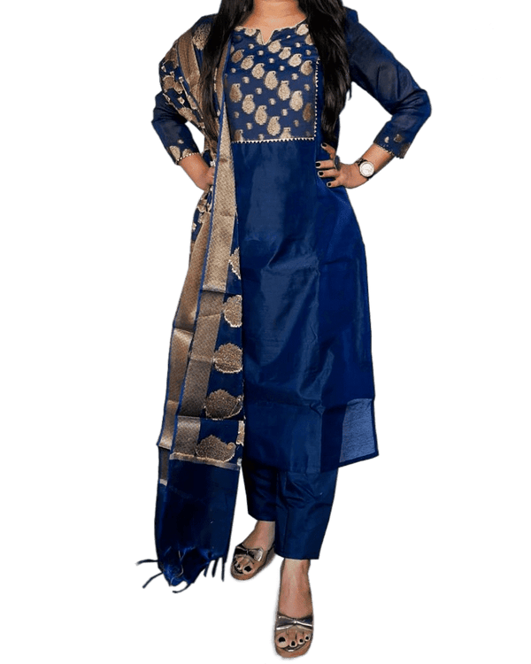 Pure Chanderi Silk Kurta With Banarasi Dupatta And Pant