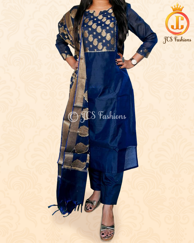 Pure Chanderi Silk Kurta With Banarasi Dupatta And Pant