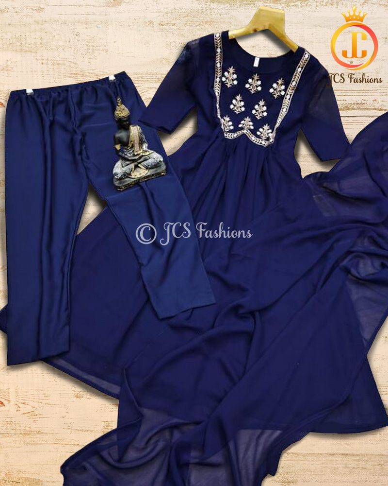 Embroidery Work Anarkali Dress with Bottom and Dupatta.