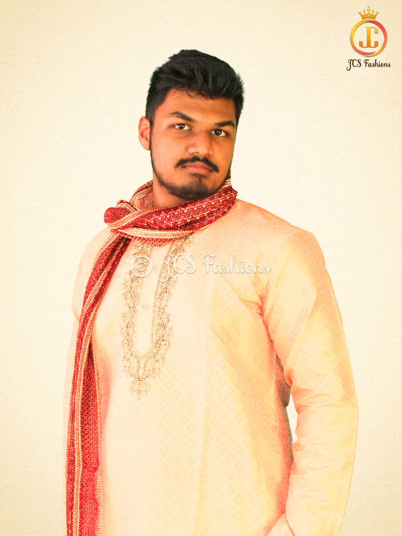Silk Kurta Pajama Set with Embroidery & Zari Work