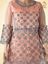 Traditional Embroidery And Mirror Work Soft Net Lehenga