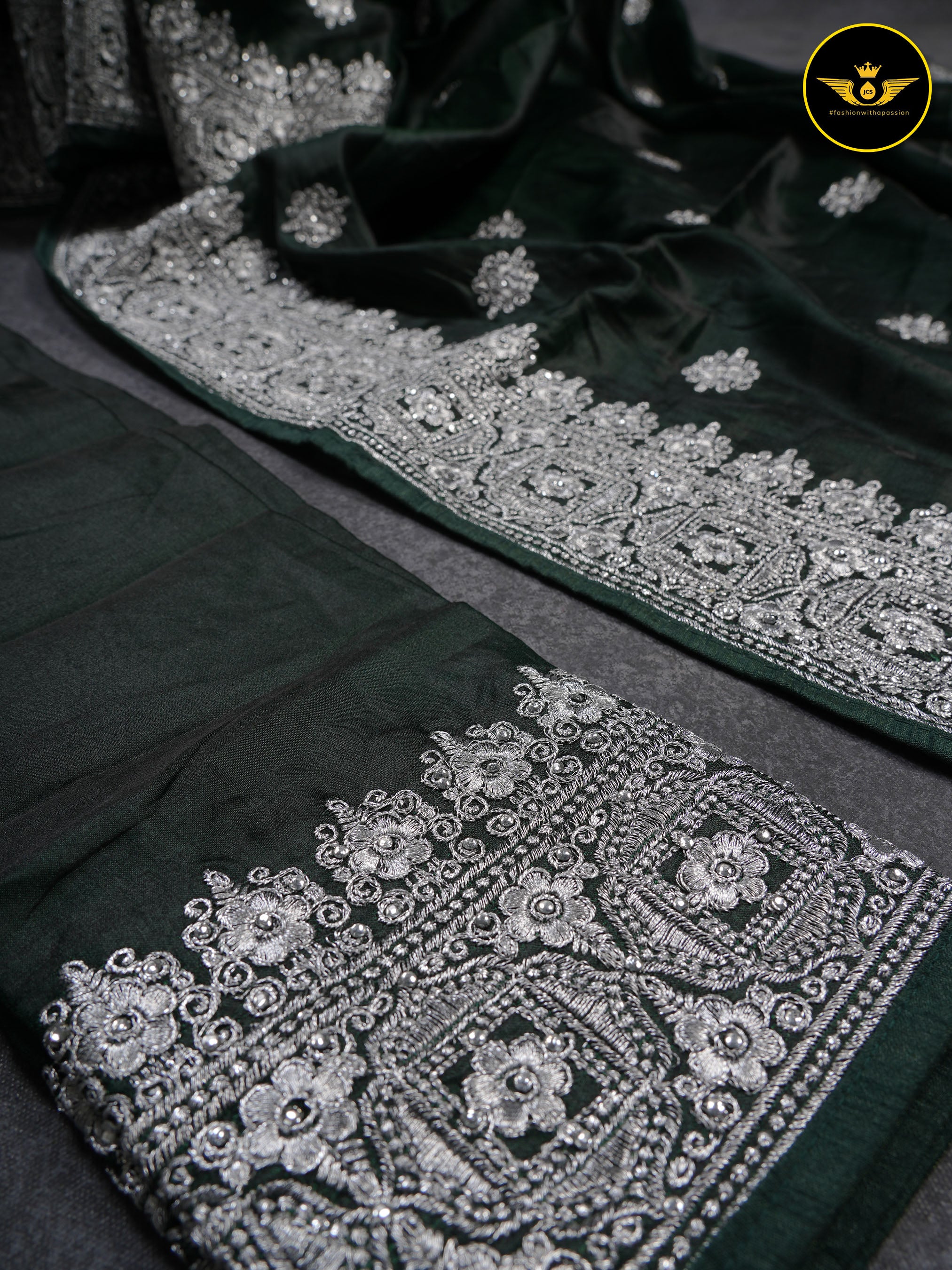 Heavy Tussar Silk Saree With Silver Jari Embroidery And Stone Work SAREE JCS Fashions
