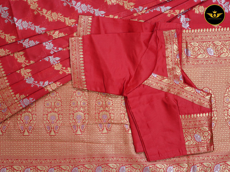 Light Weight Banarasi Silk Saree With Fully Stitched Blouse