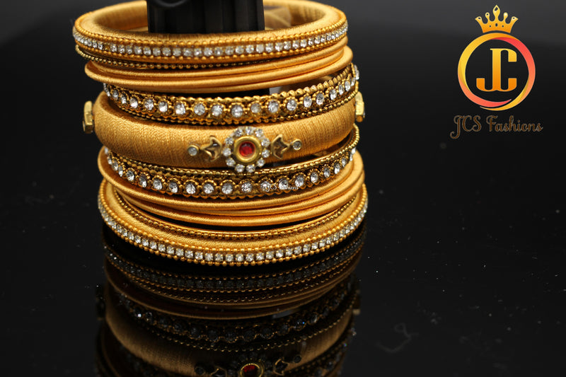 Silk Metal Thread Bangles in Gold Color