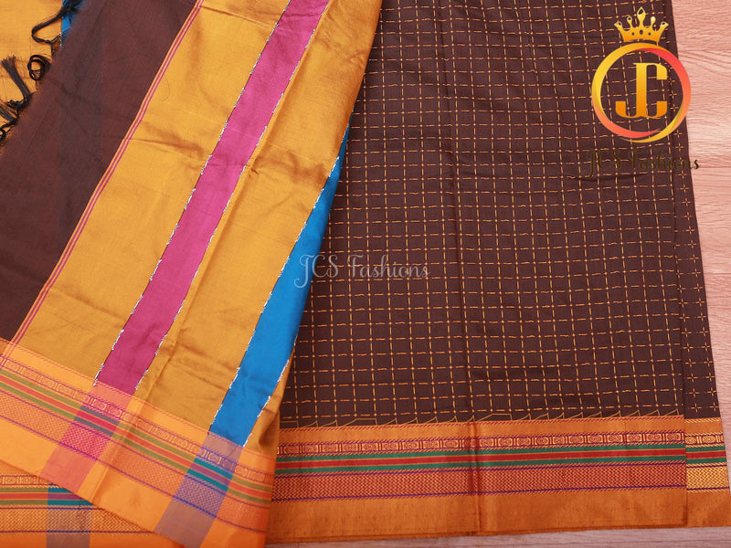 Ilkal Saree - Brown Mercerized Soft Cotton Silk Saree With Running Blouse, Gift Saree