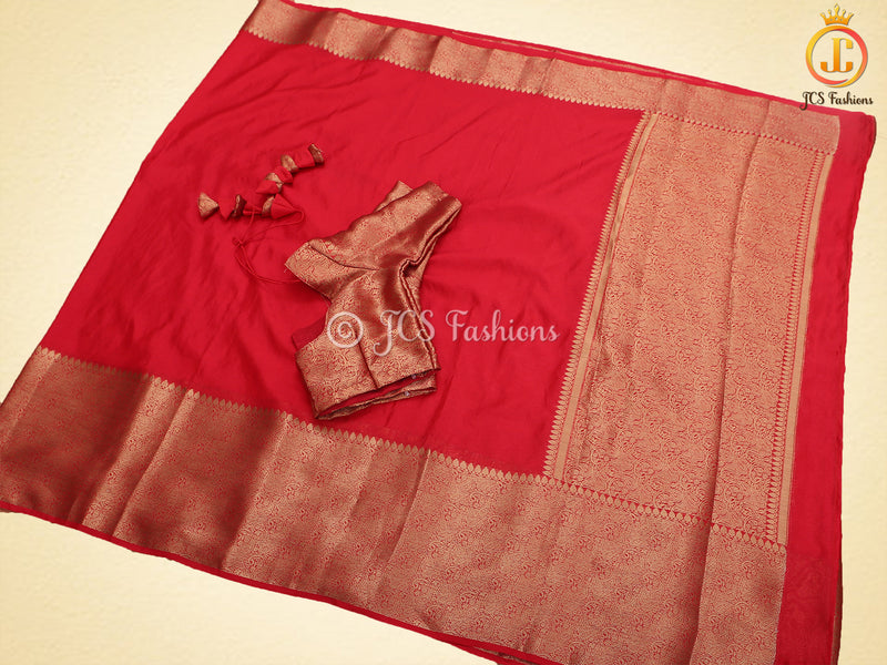 Banarasi Weaving Red Semi Soft Silk Saree With Brocade Blouse