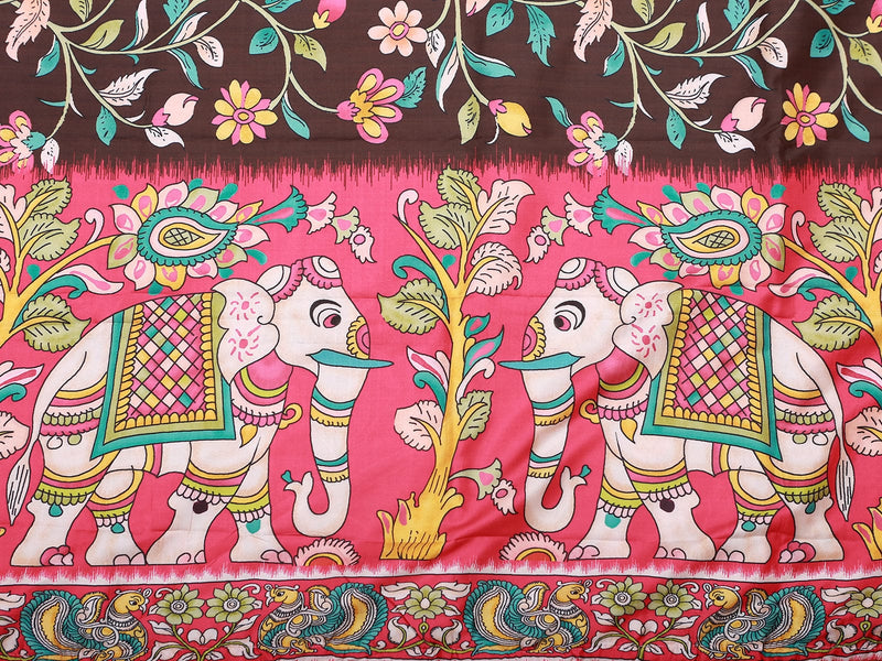 Kalamkari And Floral Design Saree With ready to wear Blouse