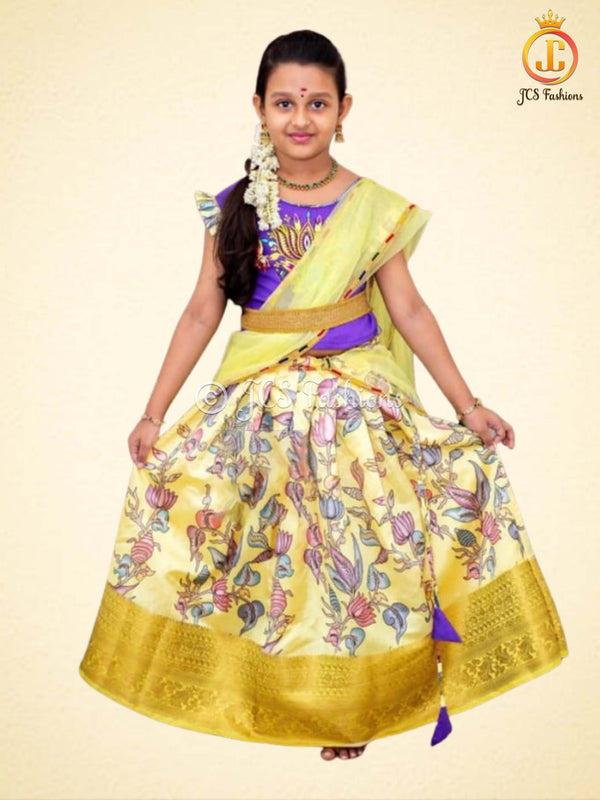 Kalamkari Print Lehenga with Croptop for Kids/Girls