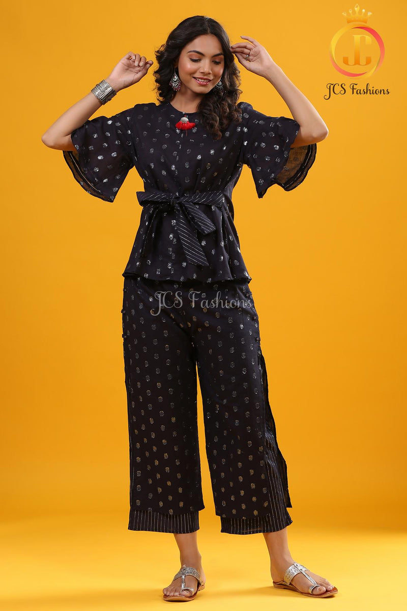Co-Ord Navy blue Color Cotton Lurex Dress. Environment Friendly