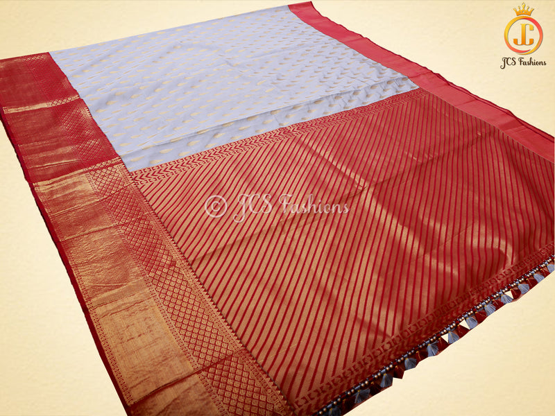 Kanchipuram Blended Silk Saree With fully stitched Blouse, Korvai Border