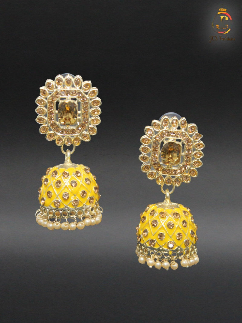 Kundan Jhumka Earrings with Stones and Pearls