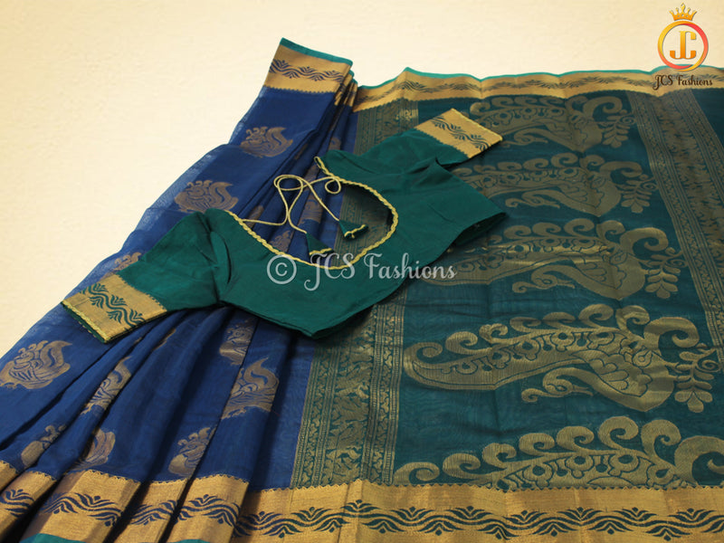 Indian Traditional Silk Cotton Saree with stitched blouse For women