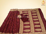 Maroon Pure Khaddi Georgette Rai Bandhej Saree, Silk Mark Certified