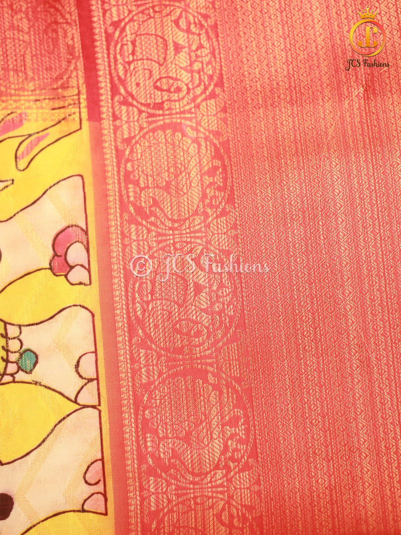 Kanchi Border Kalamkari and Patola Prints Soft Silk Saree