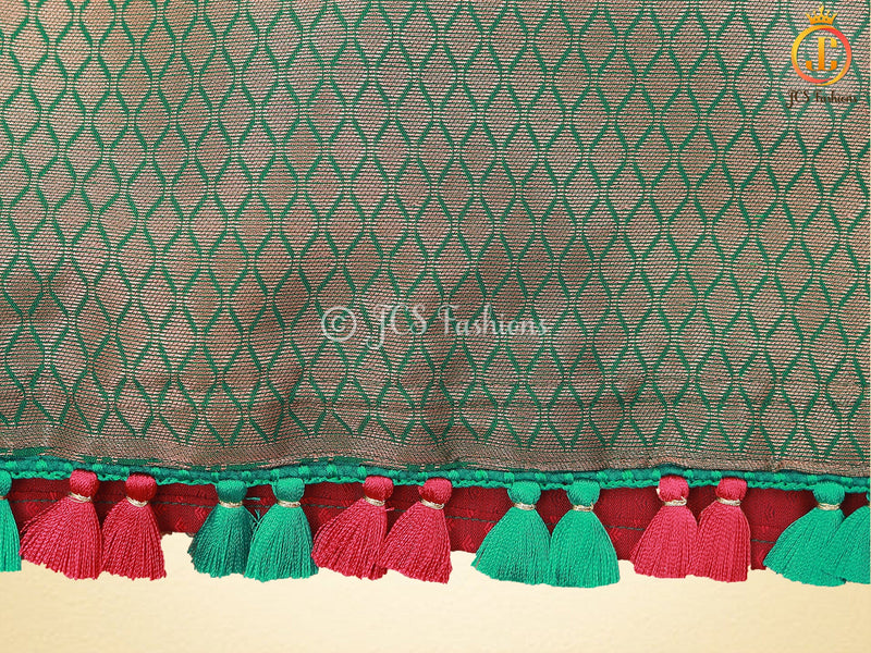 Maroon color Semi-Silk Saree With Maggam Work Blouse