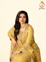 Stunning Dola Silk A-line Floor Length Gown in Festive Yellow