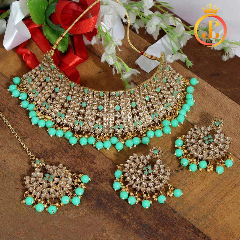 Pista Green Color Kundan Polki Choker Necklace Set