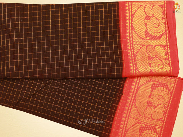 Red Zari Kattam Body Kanchi Rich Cotton Peacock Design Saree