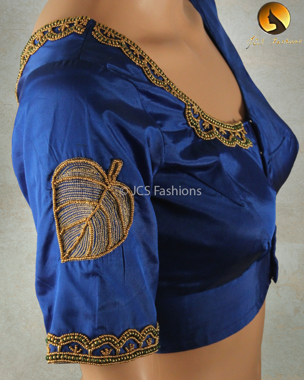 Beautiful Silk blouse with Aari/Maggam work in Stunning Blue