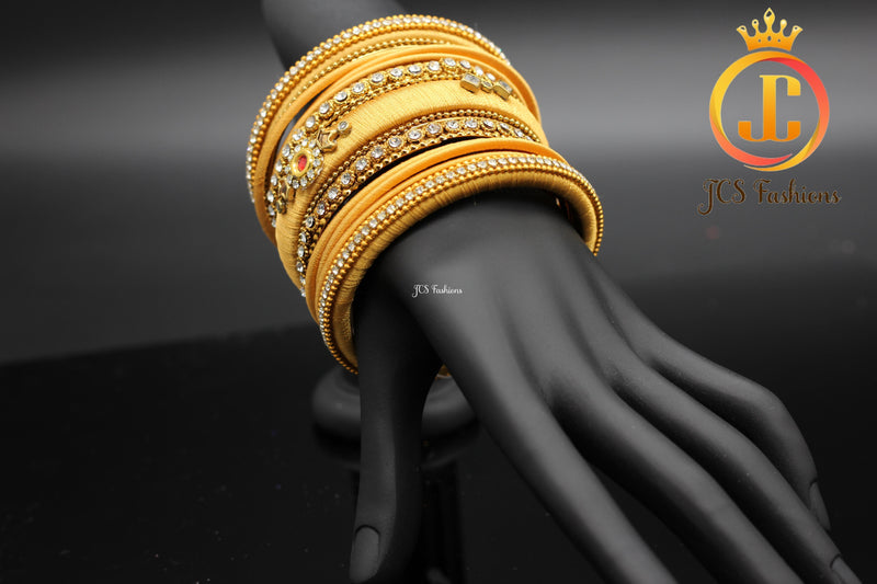 Silk Metal Thread Bangles in Gold Color