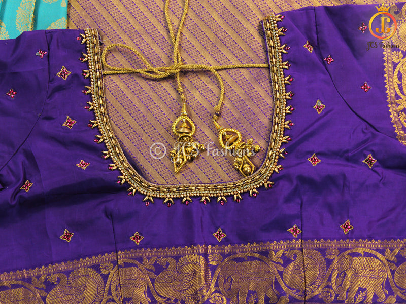 Kanchi Handloom Pattu Silk Saree With Fully Stitched Blouse