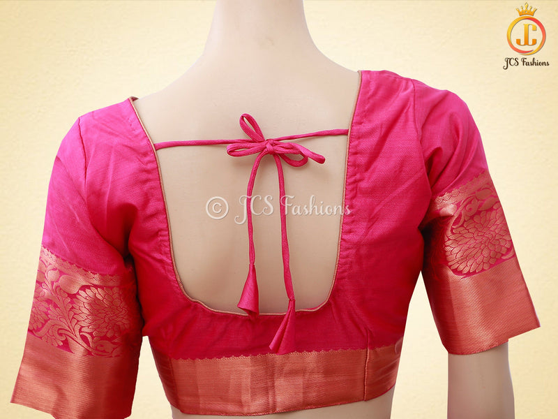 Gold Zari Thilagam Motifs Silk Saree with Fully Stitched Blouse