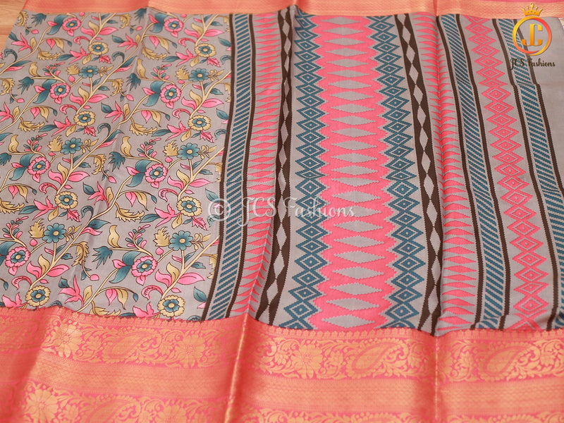 Traditional Kanchi Weaving Border Kalamkari Soft Silk Saree