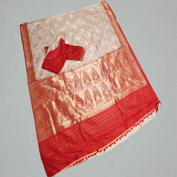 Allover Motifs Patterned Premium Benarasi Pattu Saree With Blouse