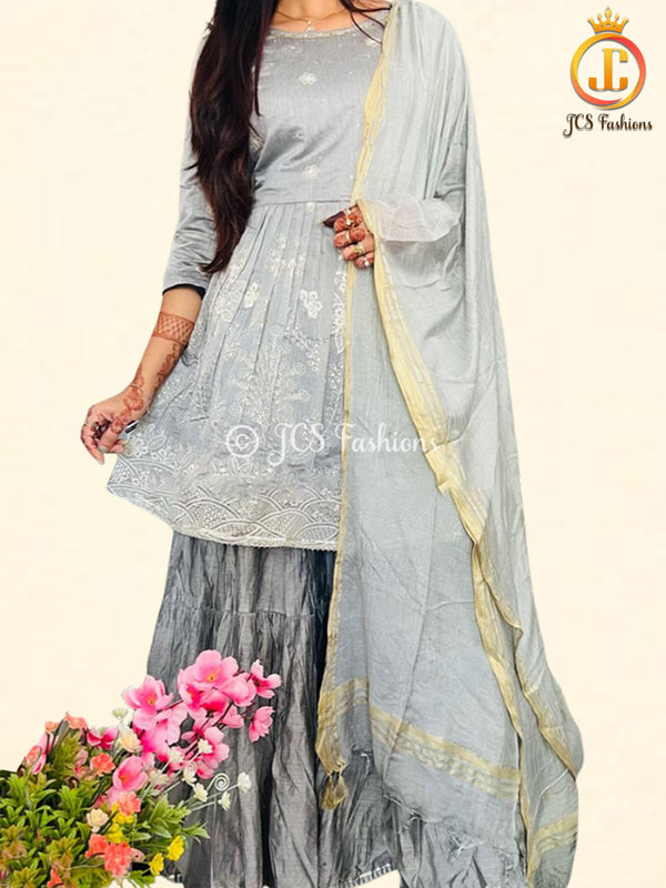 Anarkali Short Kurti With Sharara and Gota Detailing