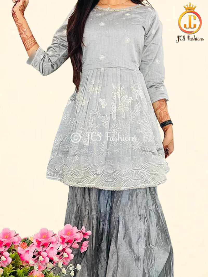 Anarkali Short Kurti With Sharara and Gota Detailing