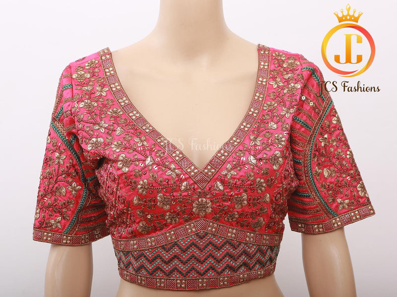Sabyasachi Style Copper Jari Beautiful Heavy Embroidery Work Blouse - Size 42