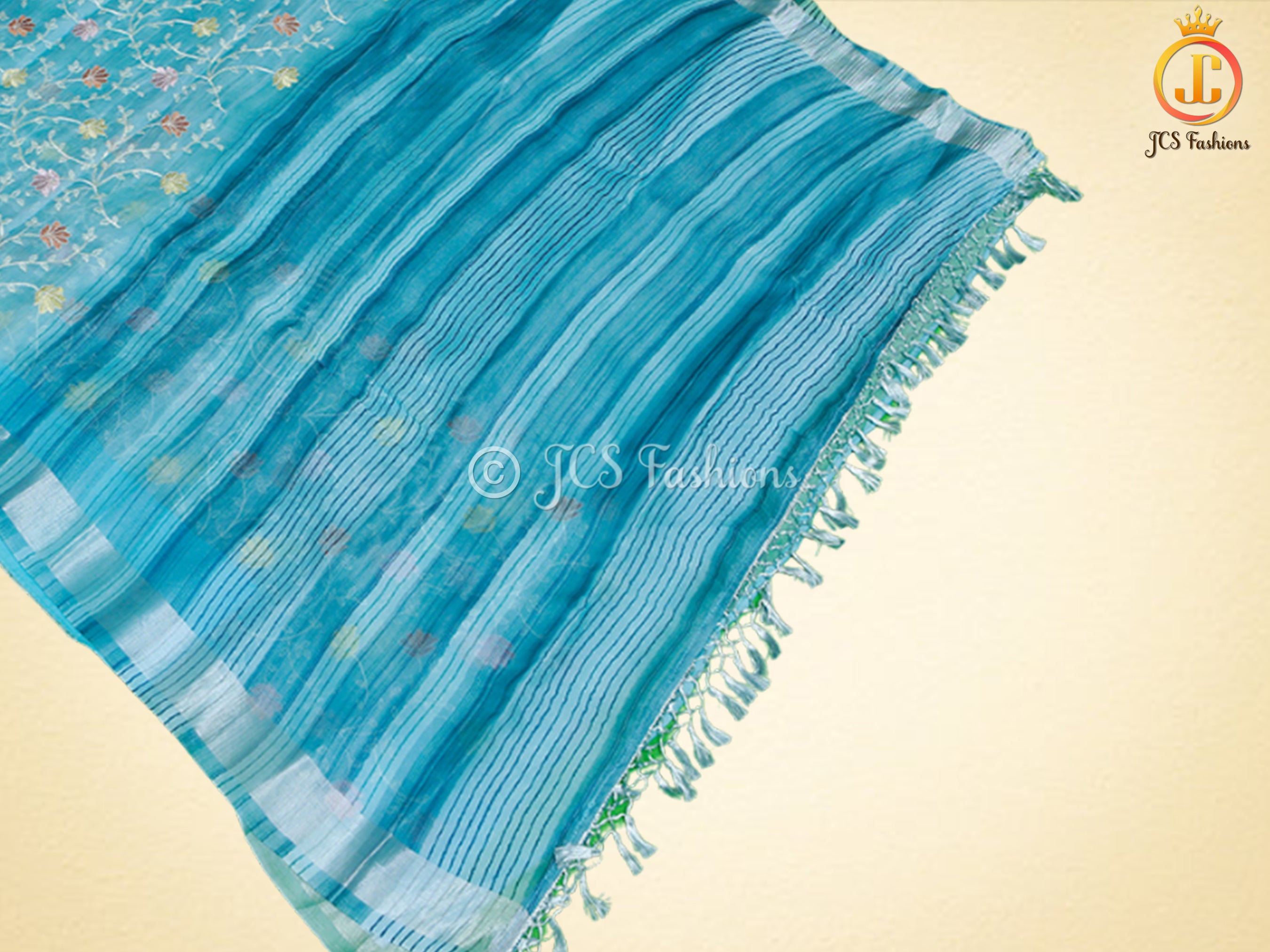 Soft Organza Saree with Allover Multicolor Embroidery Jall Work SAREE JCS Fashions