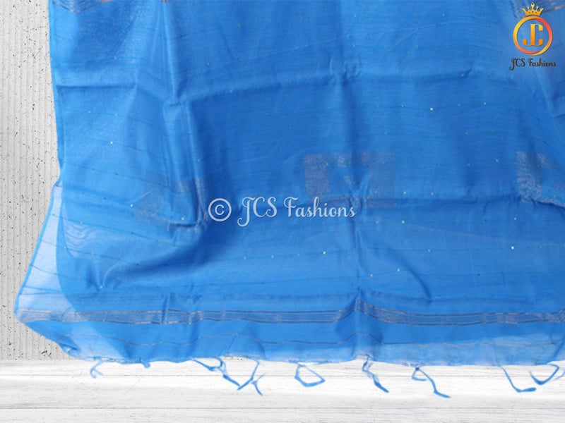 Cotton Silk Saree With Running Blouse, Box Zari Design.