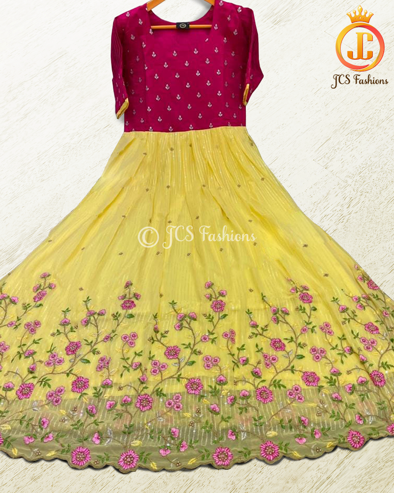 Exquisite Heavy Beads and Sequins work Long Frock in Yellow.