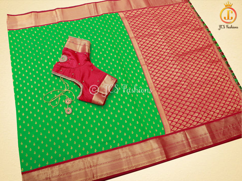 Kanchipuram Blended Silk Saree With Fully Stitched Blouse - Green