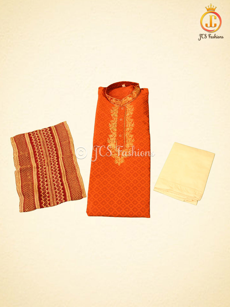 Silk Kurta Pajama Set with Embroidery & Zari Work