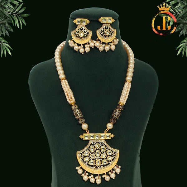 Stunning Gold Color Kundan Long Necklace Set with earrings