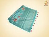 Semi Munga Silk Saree, Weaving and floral Prints. With Fully stitched Blouse.