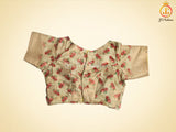 Semi Munga Silk Weaving Saree With floral prints, Fully Stitched blouse