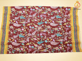 Kalamkari Design Saree With Blouse, Brown Color Saree with Floral designs