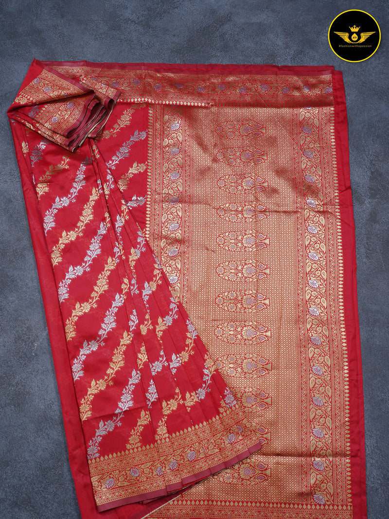 Light Weight Banarasi Silk Saree With Fully Stitched Blouse