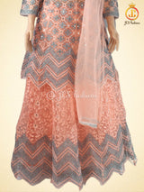 Traditional Embroidery And Mirror Work Soft Net Lehenga